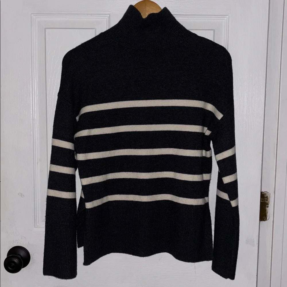 Banana Republic Black and Cream Striped Turtleneck Sweater